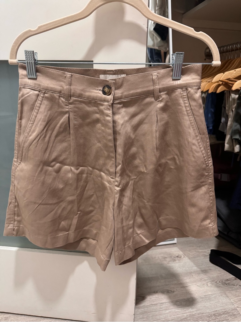 H&M Taupe High-Rise Tailored Shorts